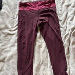 lululemon athletica Burgundy Leggings with Patterned Waistband
